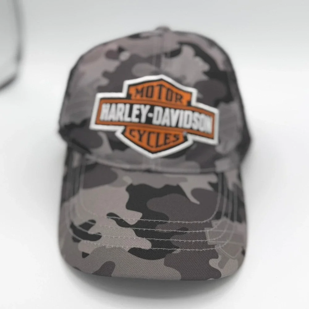 Harley-Davidson Mens Camo Trucker Hat Grey Black Mesh Bar & Shield Logo Cap 2020